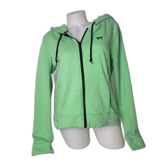 Victorias Secret PINK Bright Green Zip Front Hoodie Womens Size Large - Picture 9 of 9